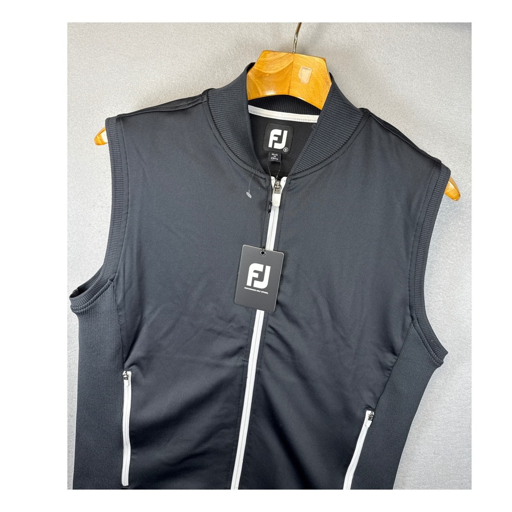 NWT FJ Footjoy Golf Vest Men Size S Full Zip Double Jersey Knit Rib Accent 29213
